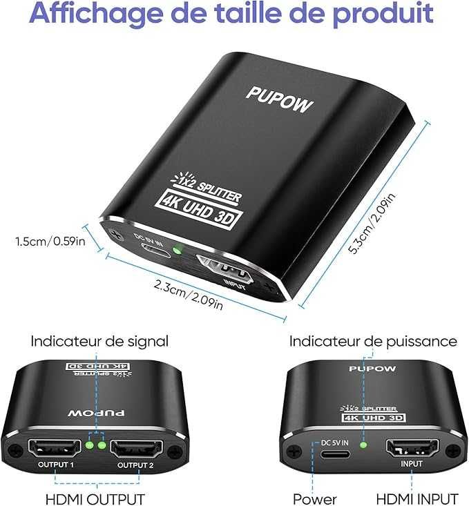 Pupow / HDMI Splitter 1 in 2 Out / сплитер 4K 2 Way