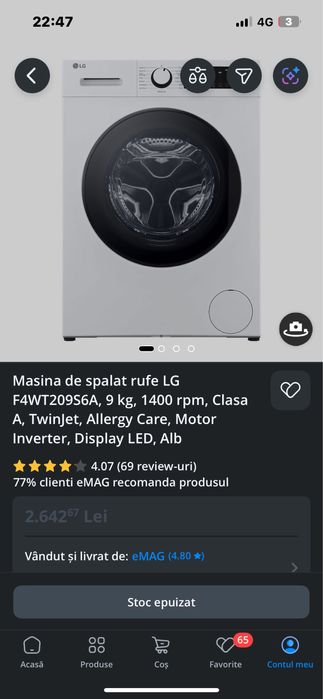 Masina de spalat rufe LG 9 kg fatura + garantie emag