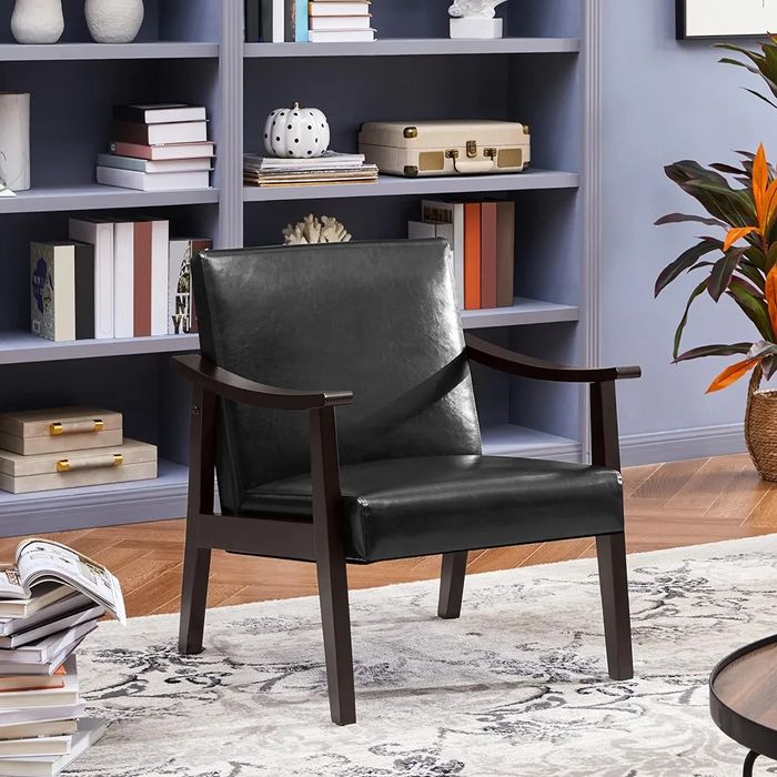 NOU Fotoliu piele ecologică cu brațe lemn