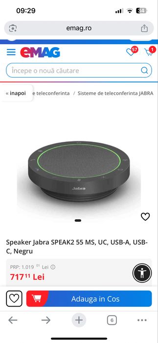 Boxa portabila Jabra SPEAK2 55 MS, UC, USB-A, USB-C, Negru