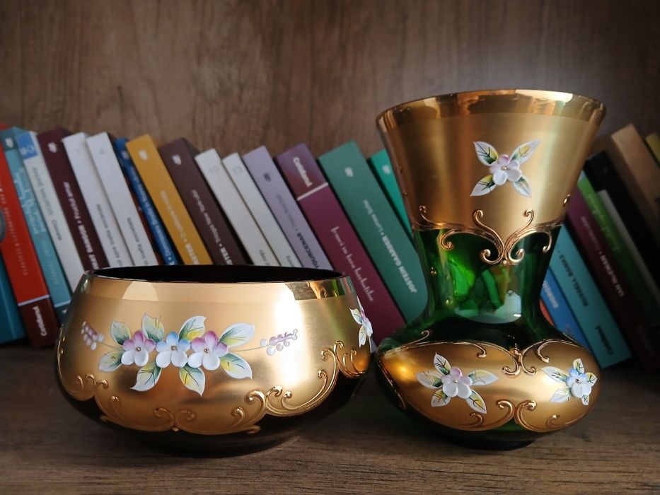 Vaza / bomboniera cristal Bohemia placat cu aur 24k