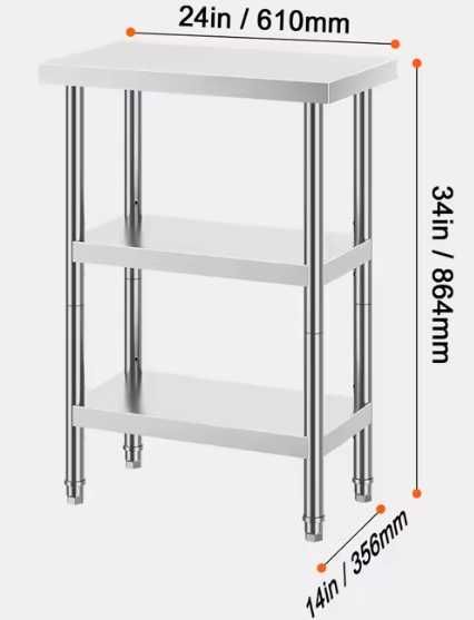 Masa inox cu 2 polite 610x356x864 mm