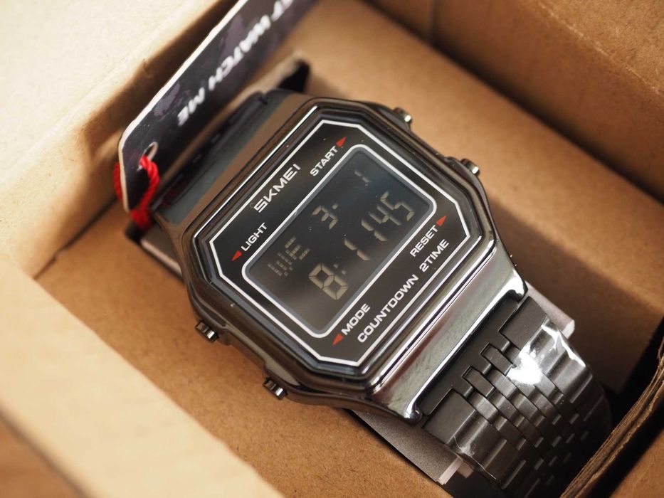 Ceas electronic SKMEI 2465 (Casio), 36 mm, nou, negru, ilumin., retro