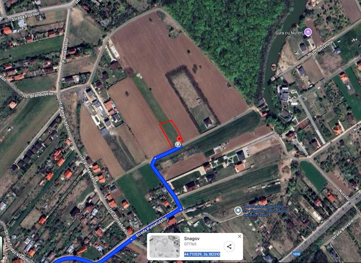 Teren intravilan Snagov 1.100 mp, aproape de pădure, lac, cu utilități
