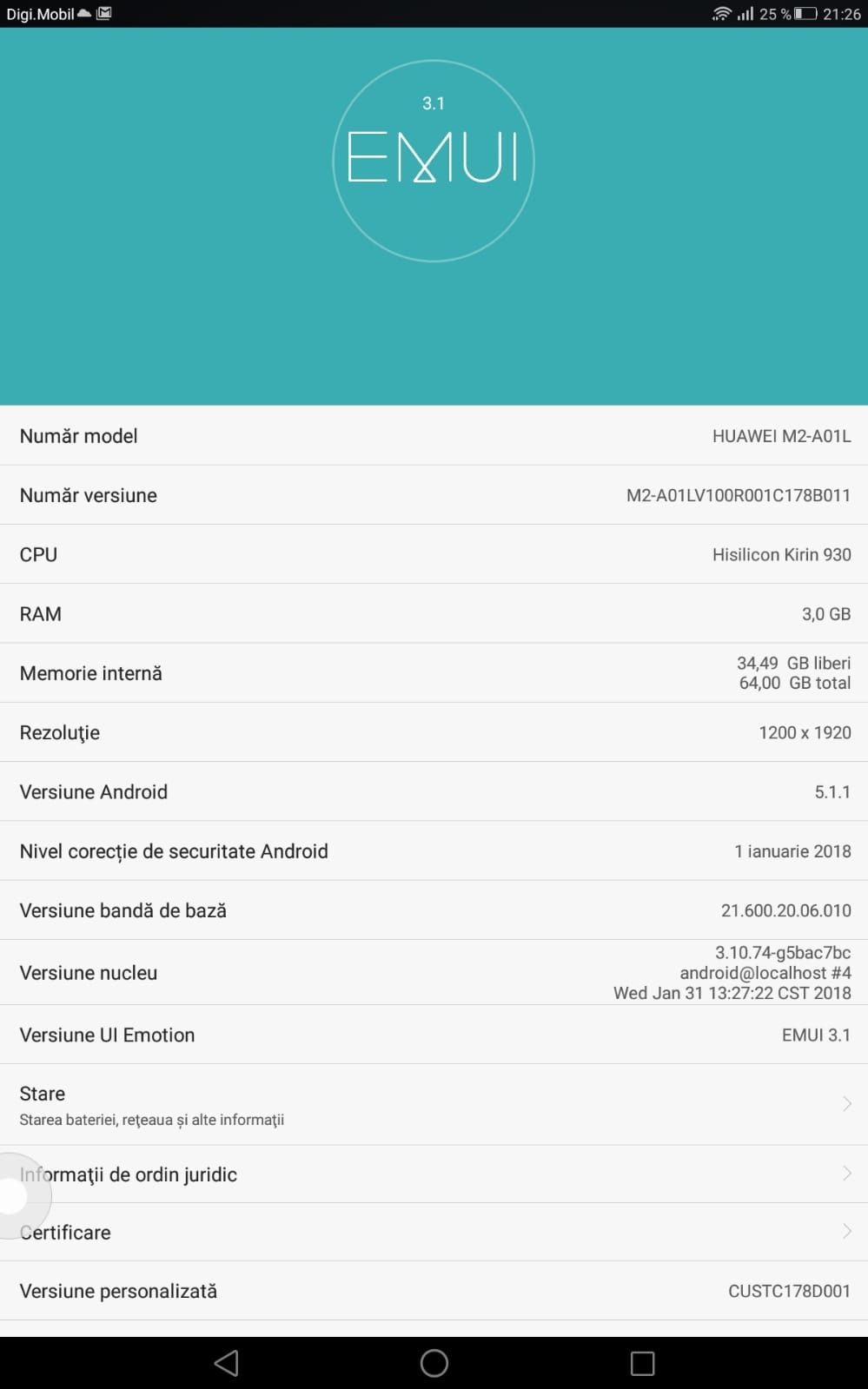 Tableta Huawei Mediapad M2 Premium Edition 10', 3GB RAM, 4G, IPS