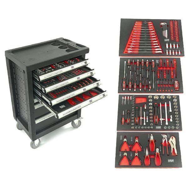 Професионален шкаф с инструменти нвм, 7 чекмеджета, 154 бр., 4 модула