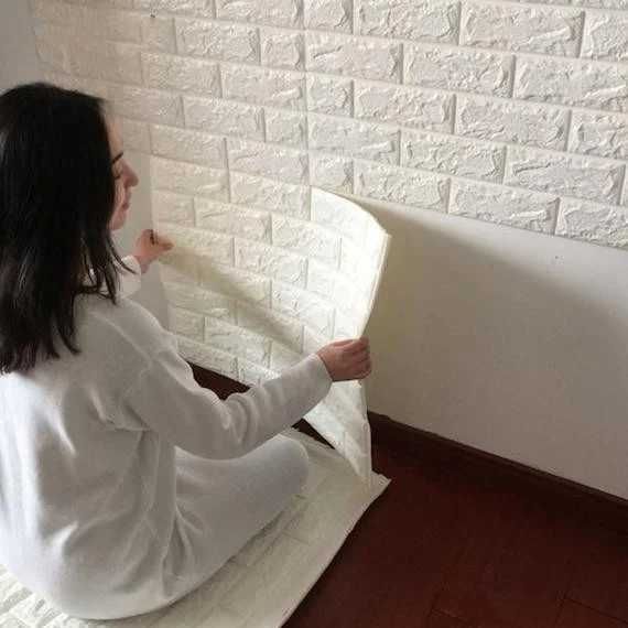 Tapet 3D Alb design perete modern din caramida in relief, 77x70 cmNOU!