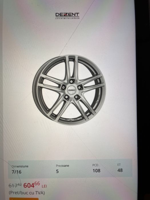 Jenti aliaj 205/60/R16 Dezent 16”  TZ cu senzori presiune