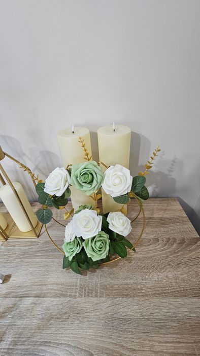 Сватбена украса в златно, зелено и бяло