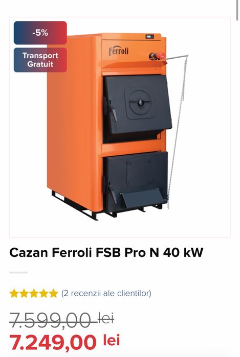 Vand cazan ferroli combustibil solid 40kw