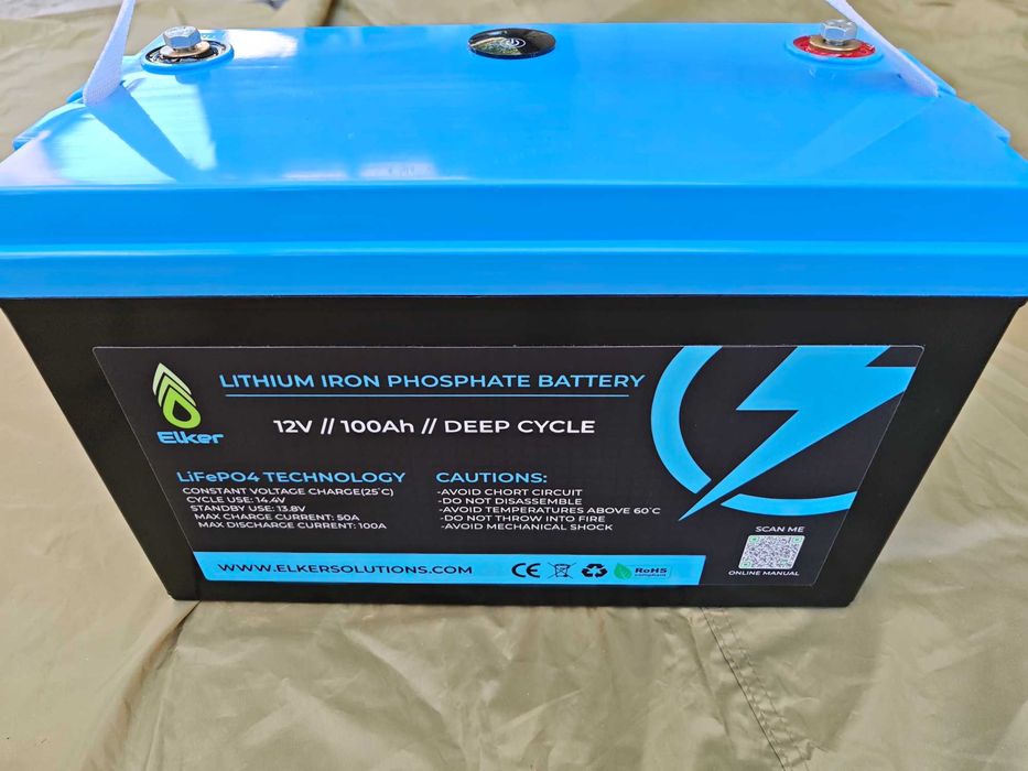 Baterie premium Elker LiFePO4 - 12 V, 100 Ah - Slovenia + Incarcator