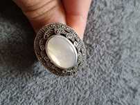 Superb inel masiv argint 925 ,piatra luni,marcasite,filigran, 20 grame