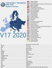 Nou RNS 510,810 VW, Skoda, Seat harţi Europa de Est 2020 V17