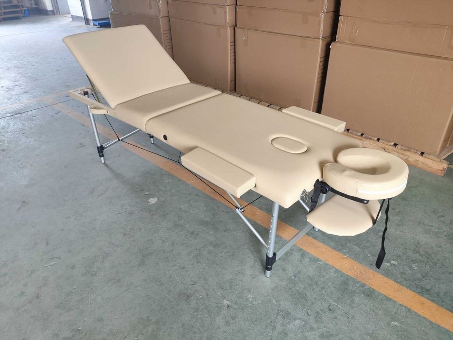 Masa pentru masaj,Aluminiu/Piele ecologica, Crem, NOU