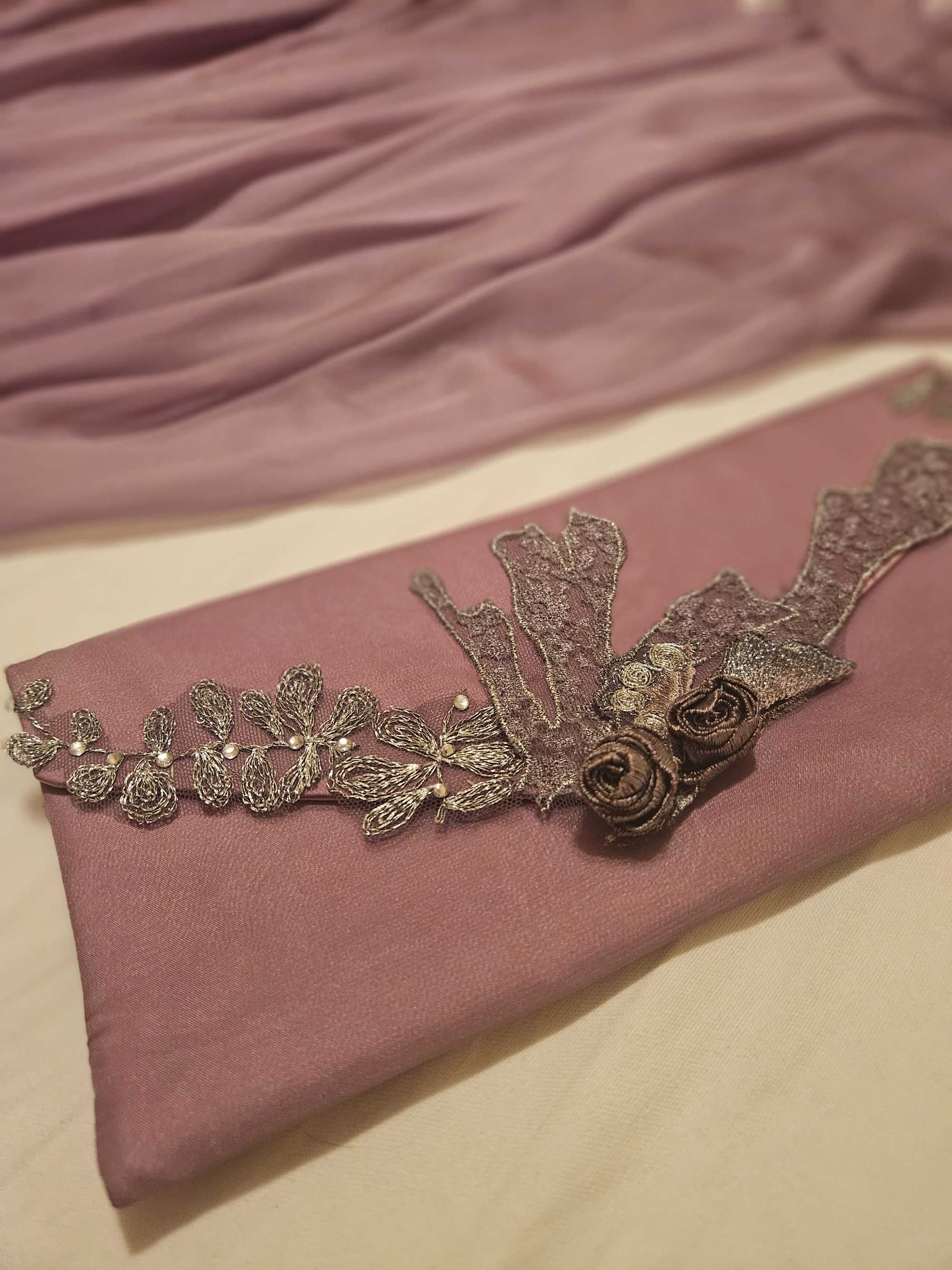 Rochie de gala Unicat matase naturala si dantela brodata mar.M
