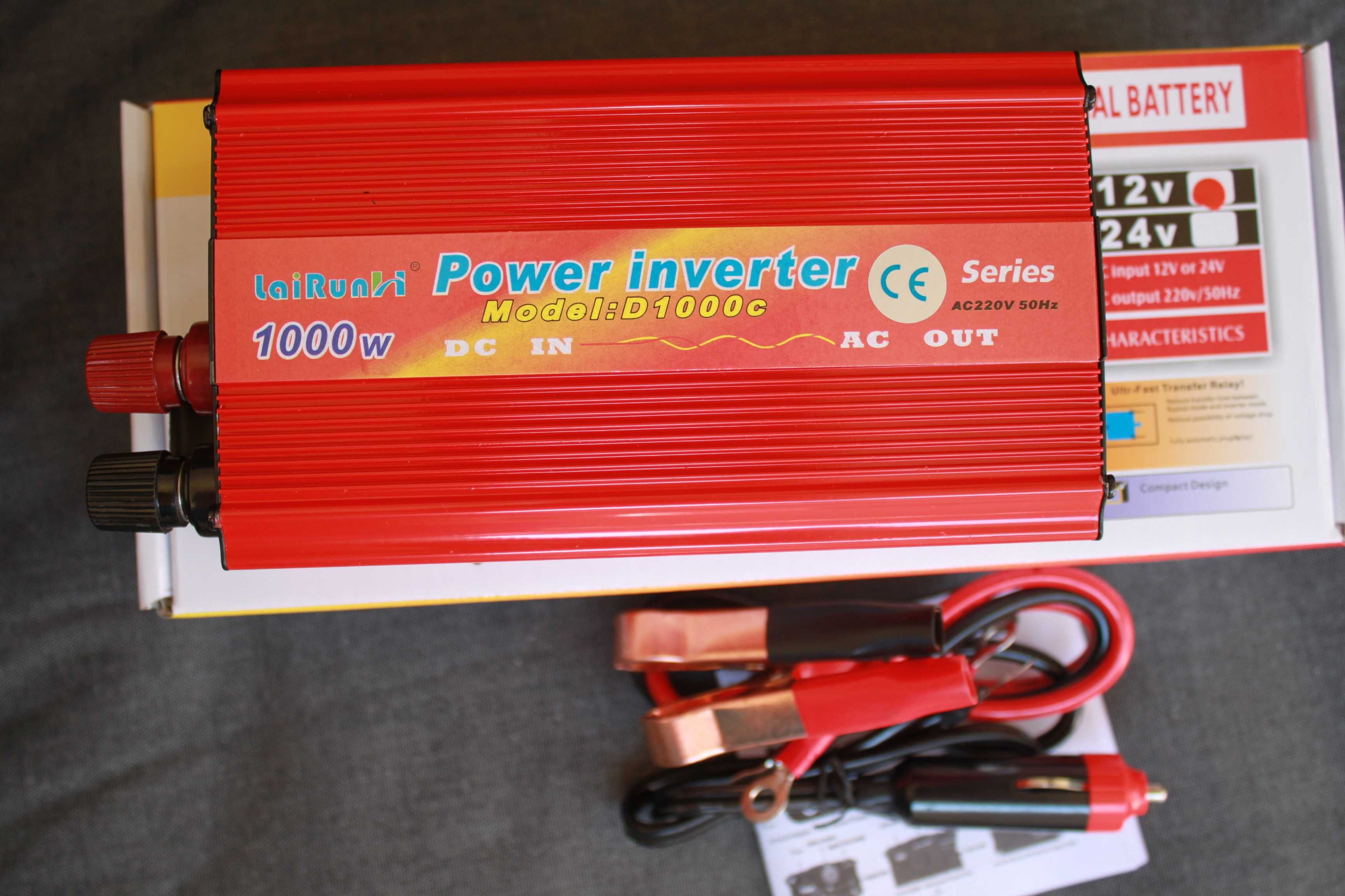 Invertor auto tensiune 24V / 12V-220V putere 1000 W + cabluri