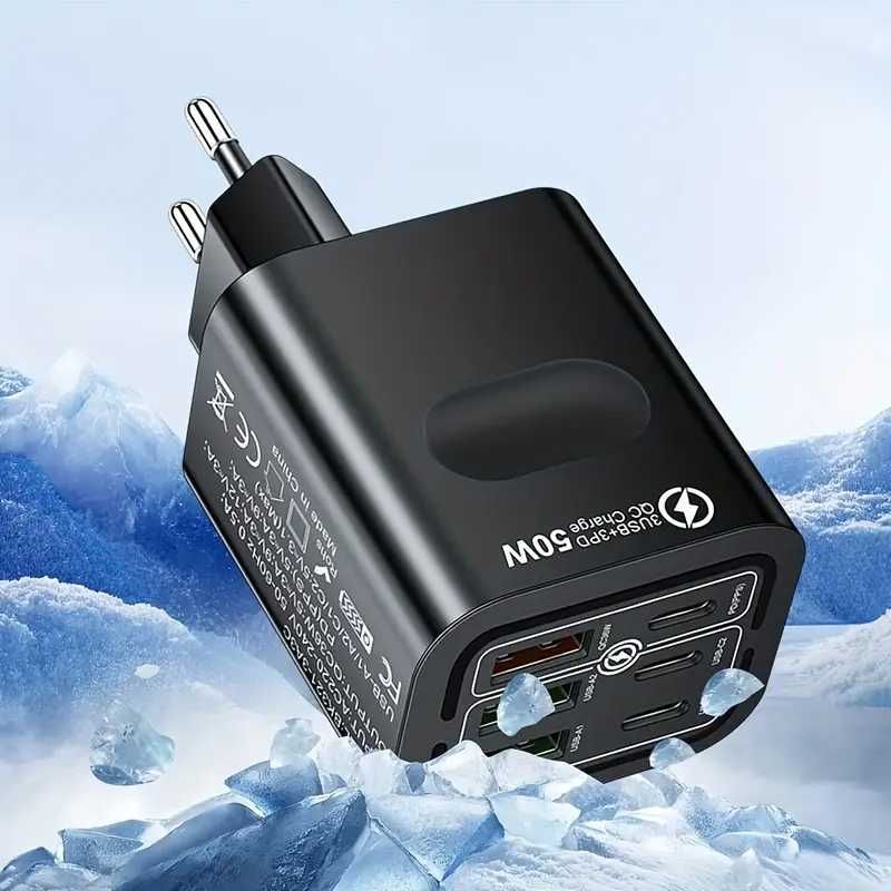Шест-портови Бързи зарядни за телефон и таблет 50W/55W USB-A и Type C!