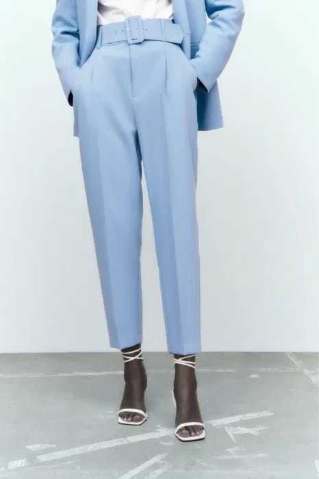 Зара панталон с висока талия в светло синьо