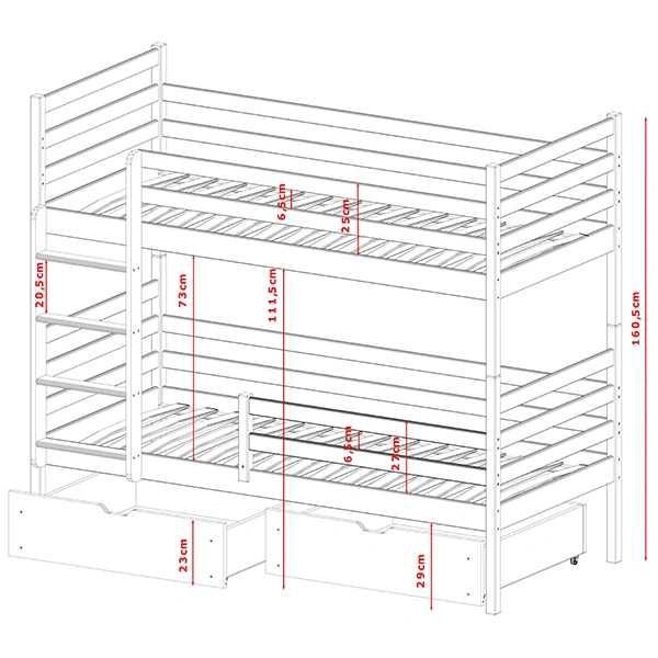 Pat etajat copii lemn masiv NOU,  Trufi Nemo, cu sertare si somiere