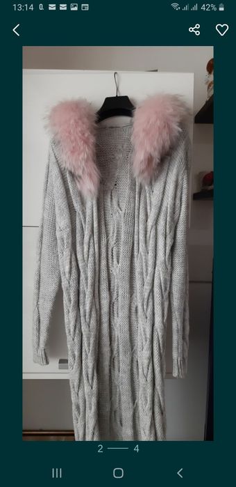 Cardigan lung Fobya ,alpaca, lana si guler de vulpe polara,superb