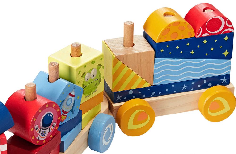 НОВИ! Дървен голям дидактически влак 57см със звук и светлина