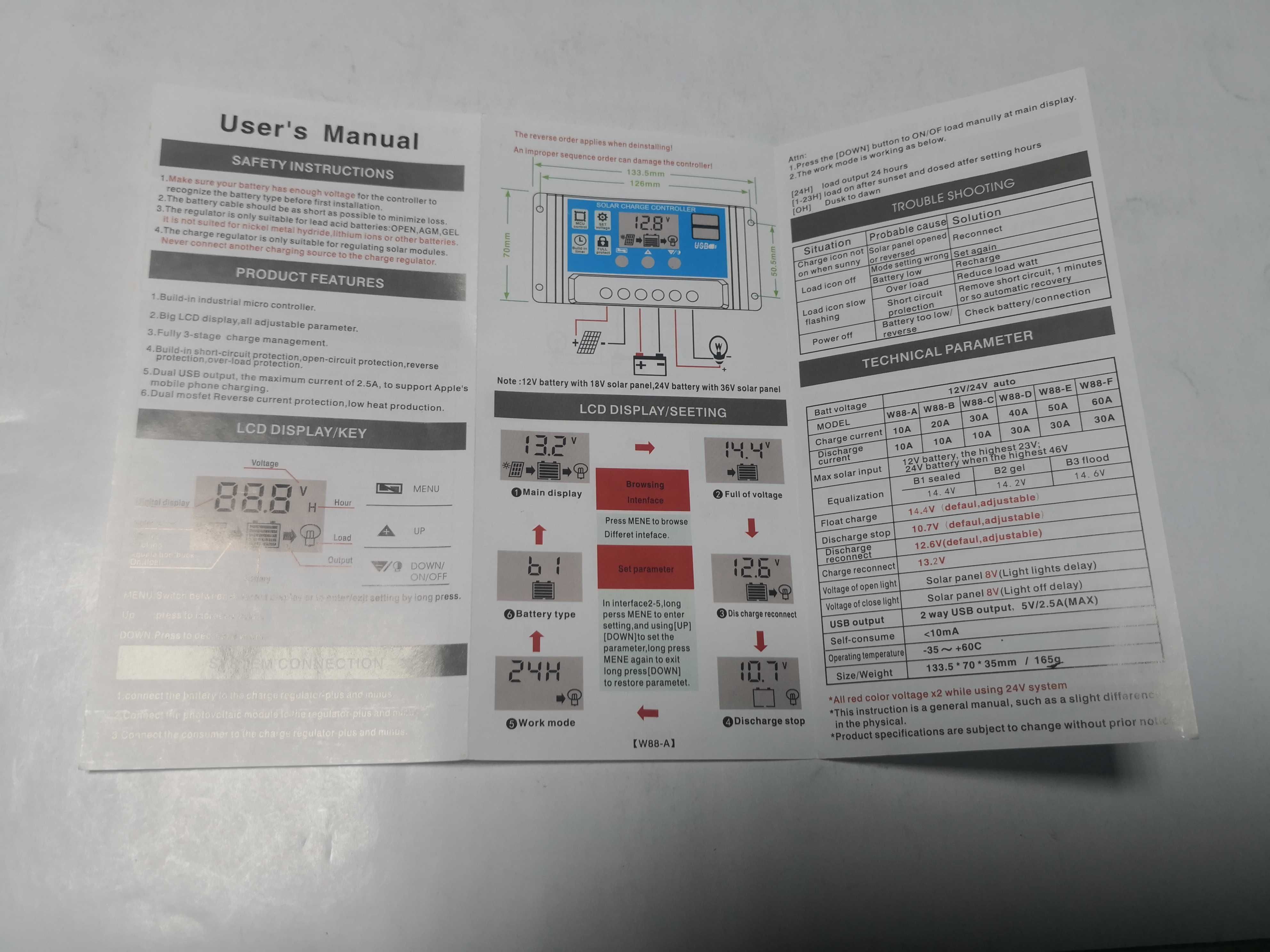 Controler/regulator panou solar PWM 60 A, 12/24 V