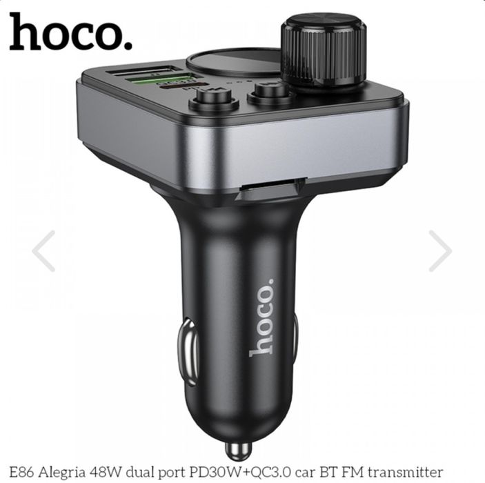 HOCO E86 FM 48W. модулатор трансмитер (2 USB изхода + 1USB-C, microSD,