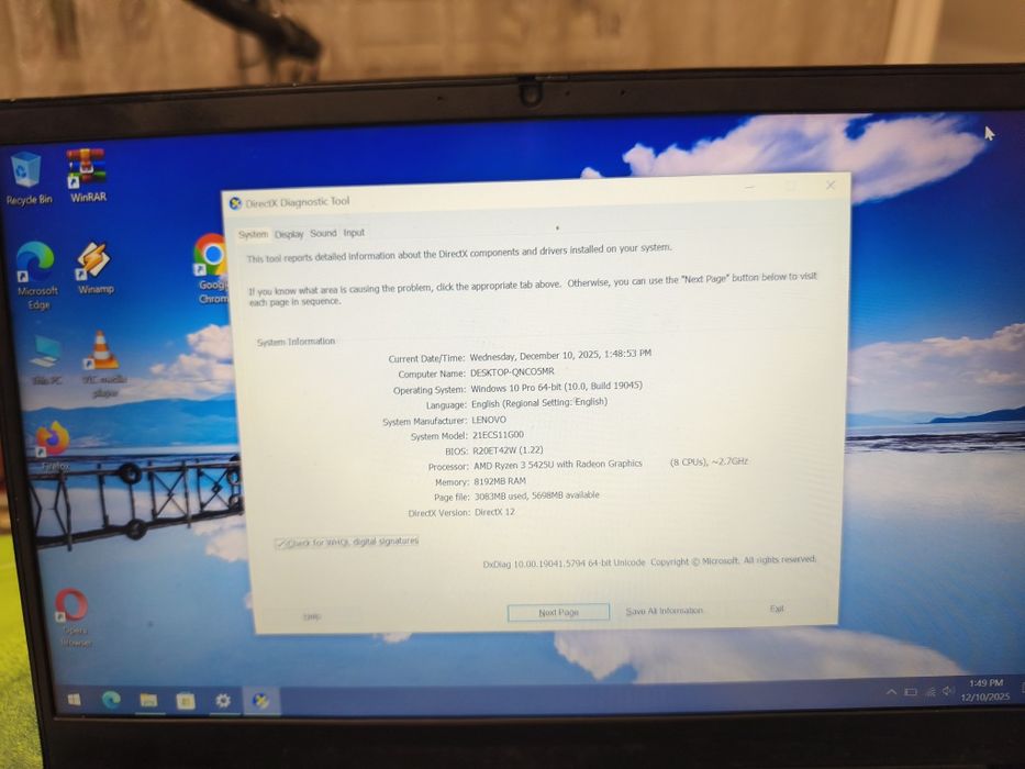 Laptop gaming Lenovo cu AMD Ryzen Ram 8Gb ddr4 video 4Gb ssd GTA FORTN