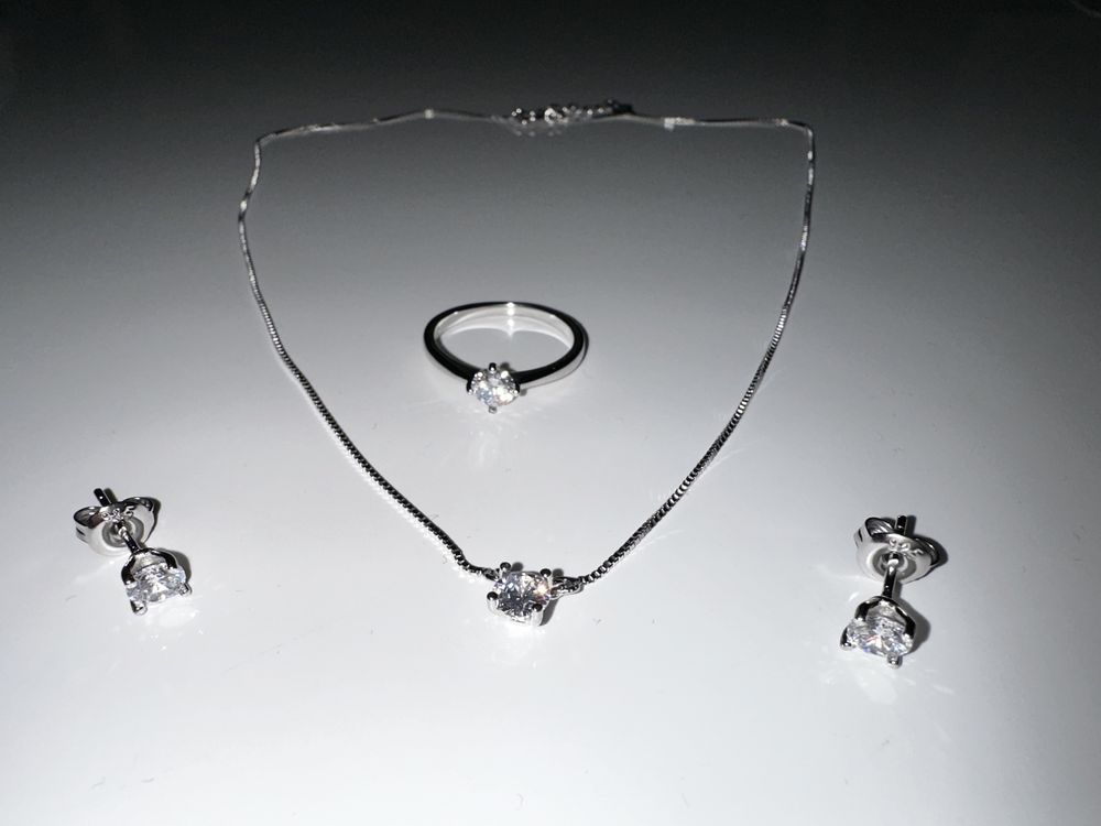 Cadou pentru ea - set bijuterii argint- lant, cercei, pandant și inel