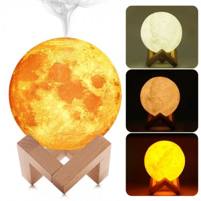 2в1 3D Лампа и Ултразуков Арома Дифузер Луна с променящи се цветове