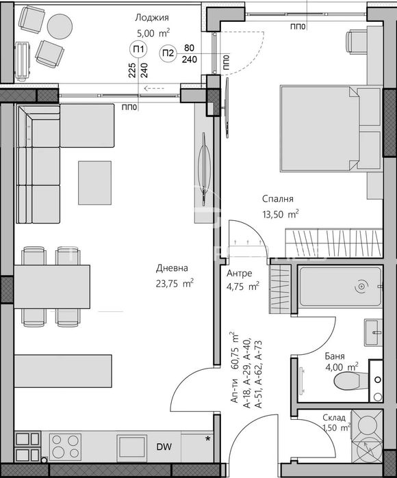 Двустаен апартамент Христо Смирненски