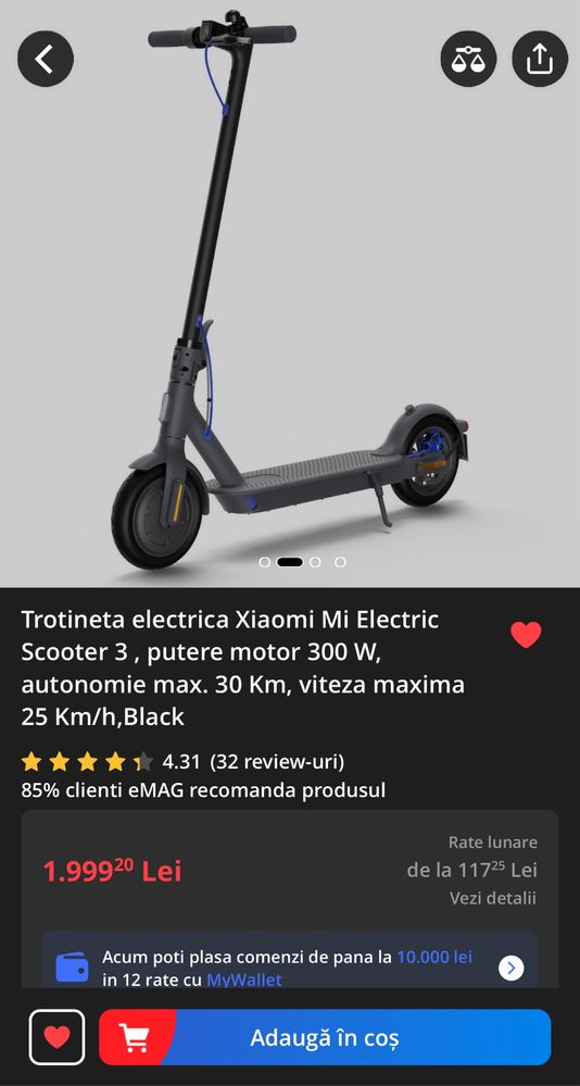 Trotineta electrica Xiaomi Mi Electric Scooter 3, putere motor 300 w