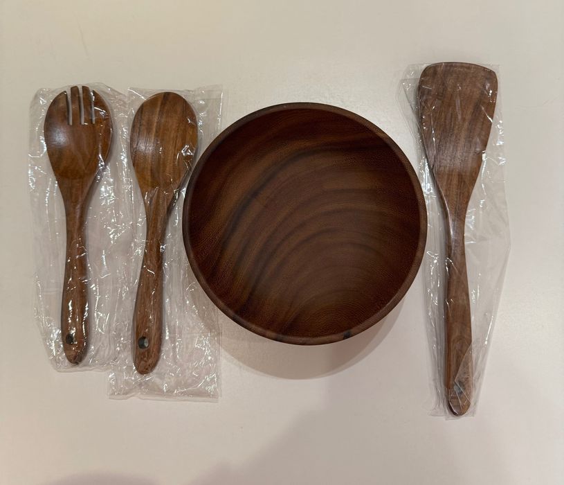 Деревянная миска (салатник), 3 лопатки