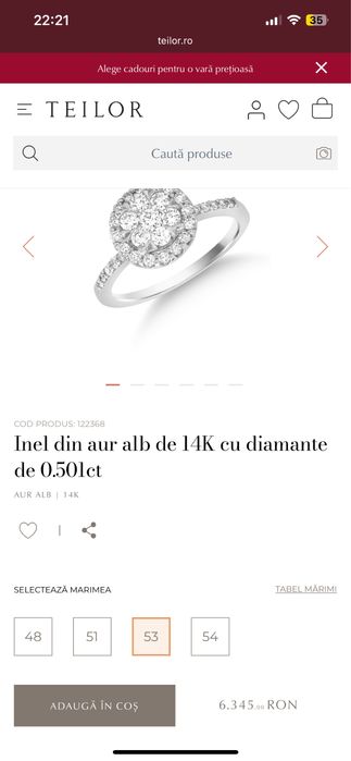Inel TEILOR aur galben 14K cu diamante de 0.5ct Marimea  52
