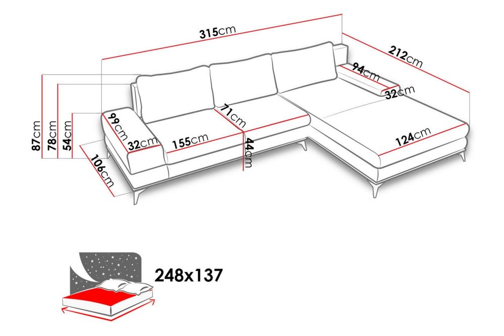 Manila corner sofa/ Ъглов диван на крачета 315/212/87