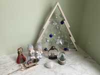 Коледна украса - Дървена Коледна Елха, Коледни играчки и Сфера