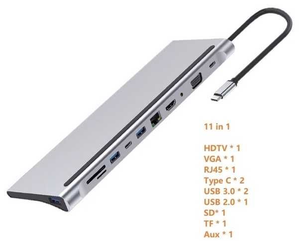Переходник type-c-HDMI Хаб type-c - Lan Ethernet VGA картридер USB-C