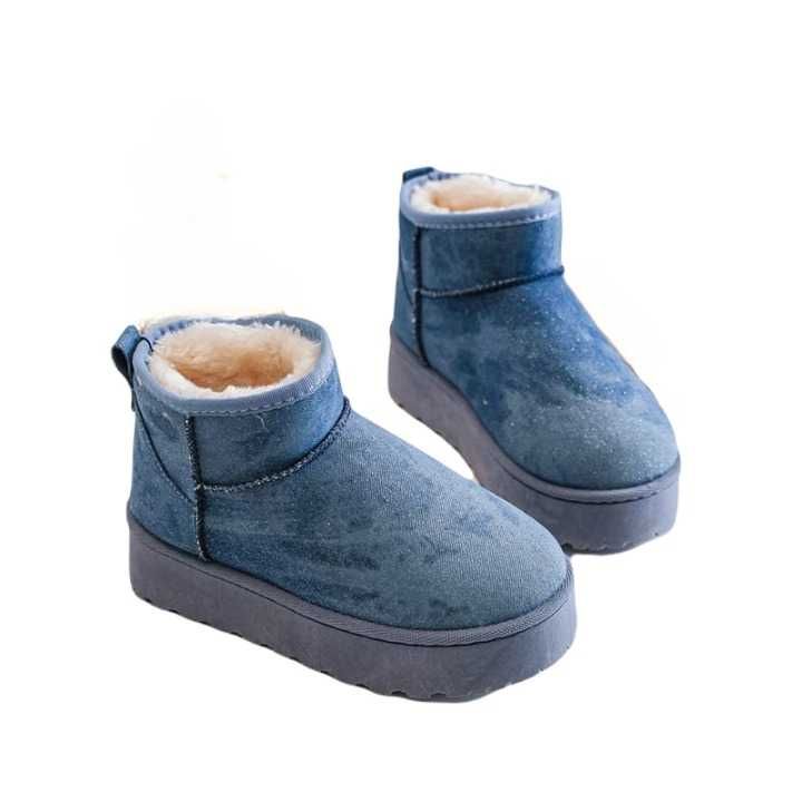 Cizme scurte tip UGG, cu design denim