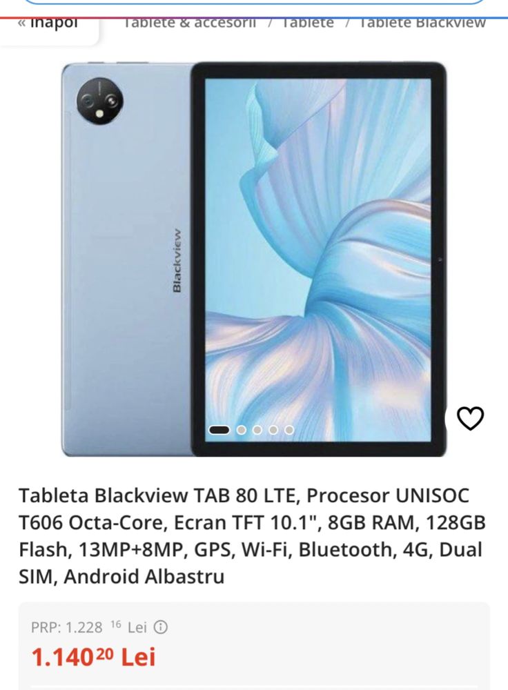 Blackview tab 80 LTE. 128gb, sigilata, transport inclus