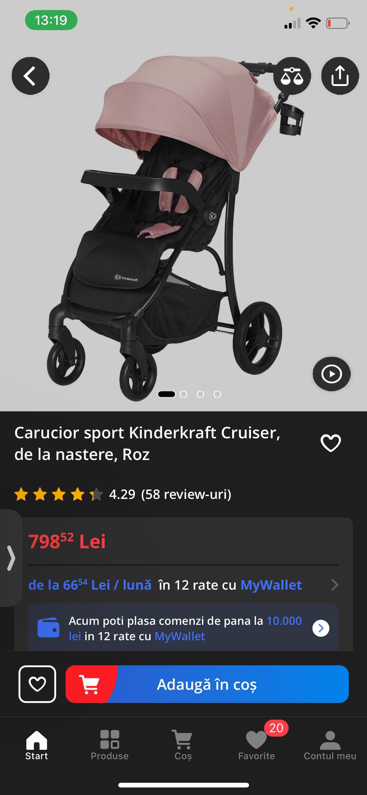 Carucior sport Kinderkraft Cruiser, de la nastere, Roz