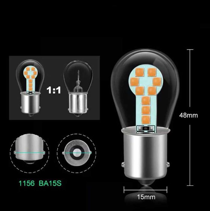 LED диодни крушки 2бр за мигач, PY21W - 18 диода