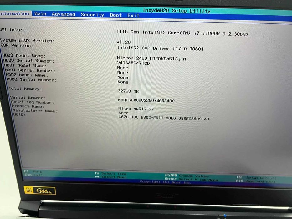 Laptop SH Gaming ACER NITRO 5 i7-11800H RTX 3050 4gb 512gbSSD Ram 32gb