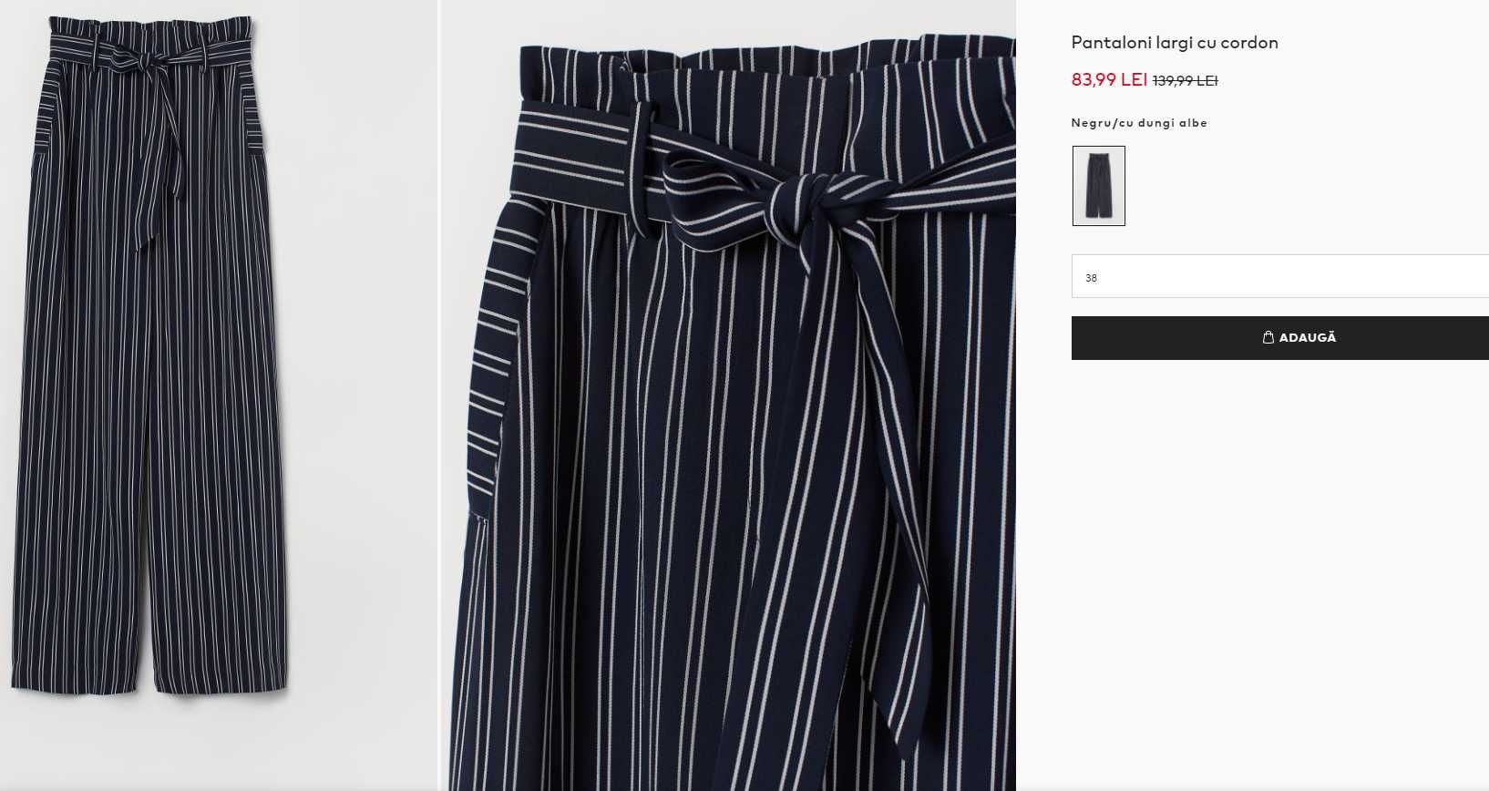 Pantaloni noi H&M stil Palazzo, eleganti, cu dungi, cordon in talie