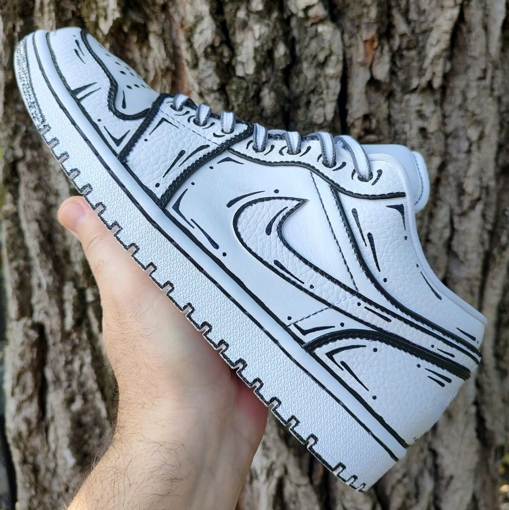 Nike Air Jordan 1 Low White -Custom Cartoon Black