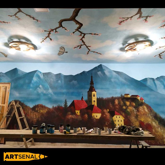 Pictura pe pereti restaurant bar club Design interior exterior Murala