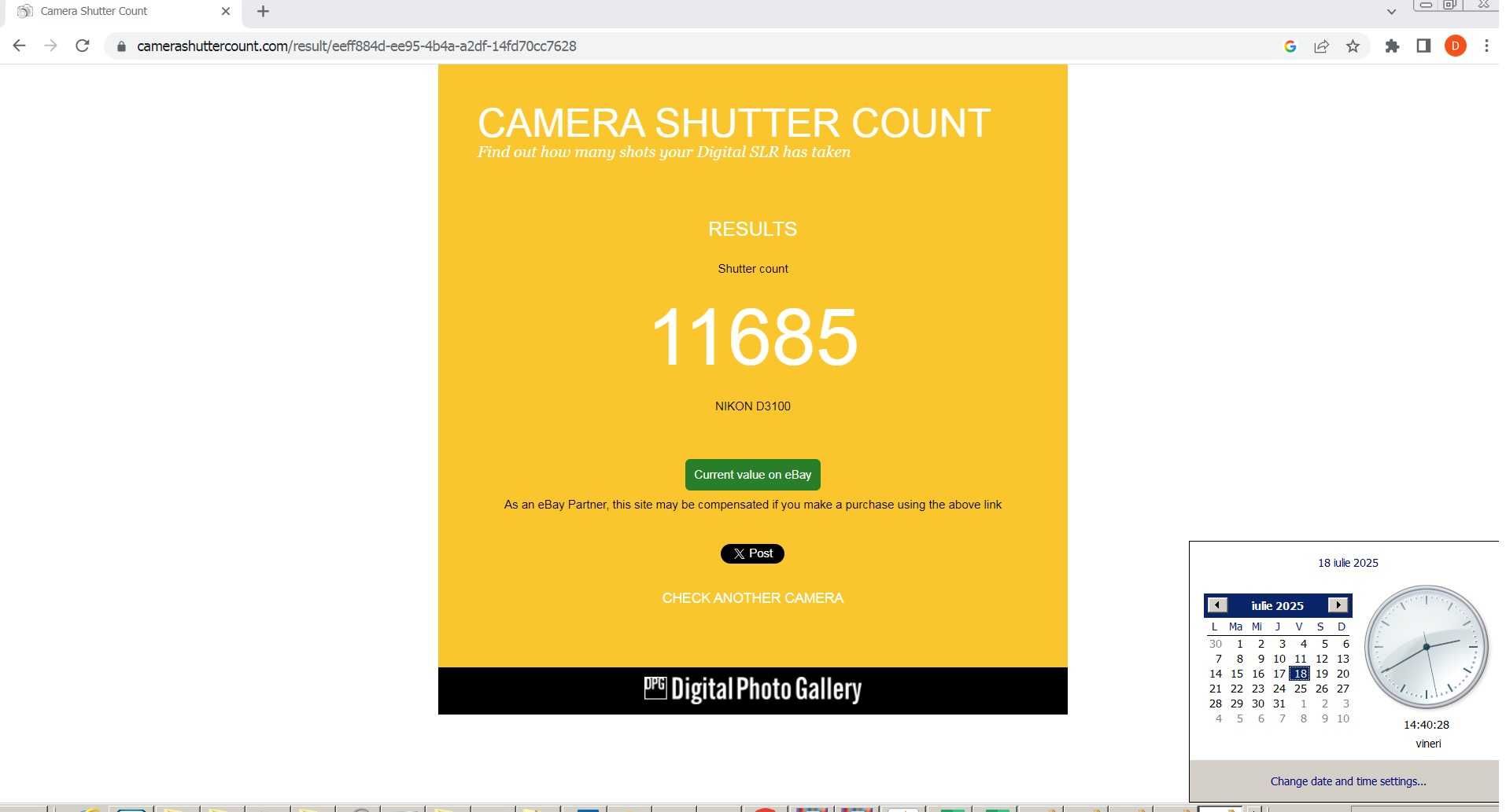 DSLR Nikon D3100, AF-S NIKKOR 18-55mm, 35mm, shutter count 11685