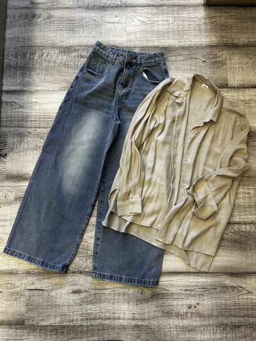 Лот дънки с широк крачол и риза