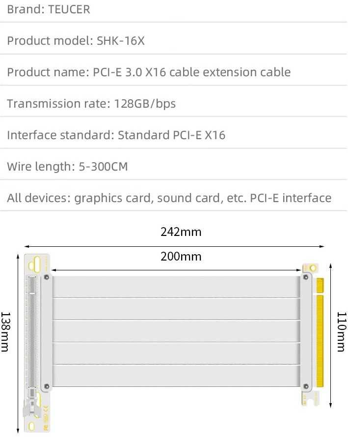 Кабел extender/удължител PCI-E 4.0 16x вертикален монтаж на видеокарта