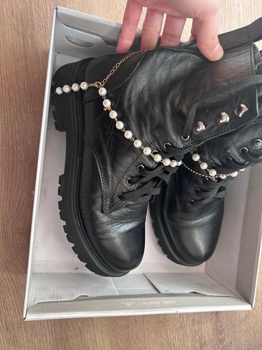 Боти естествена кожа тип кубинки