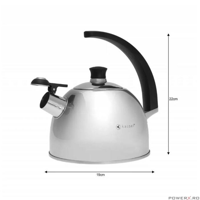 Fierbător tradițional fabricat din inox, ceainic 2.6 litri, 19-23